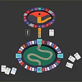 Casino Roulette Table Setup With Colorful Chips And Playing Cards