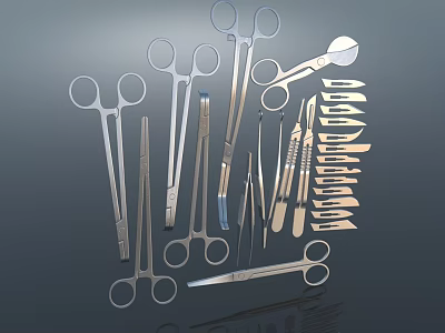 Precision Stainless Steel Medical Instruments With Surgical Scissors Forceps And Scalpels 3d model