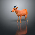 Orange Antelope With Blue Horns Standing On Gray Background With Reflection 3d model