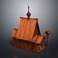 Traditional Wooden Building With Sloped Roof Cross On Top Small Tower And Decorative Carvings