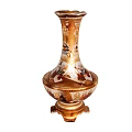 Traditional Golden Vase With Elaborate Hand Painted Patterns And Ornate Base