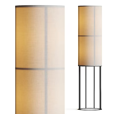 Modern Floor Lamp With Beige Linen Shade Cross Lines And Black Metal Stand 3d model
