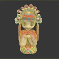 Colorful Traditional Chinese Opera Character Decorative Ornament Set with Red Costume Purple White Beaded Headpiece