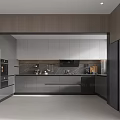Modern Kitchen Interior Design With Grey Cabinets Black Countertop And Appliances