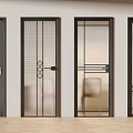 Modern Swing Doors With Various Glass Panel Designs And Black Frames For Home Interior 3d model
