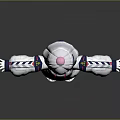 Game Anime Character With White Hair Pink Head Ball And Blue Red Striped White Outfit