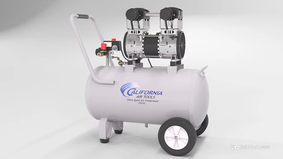 Industrial Air Compressor With Dual Cylinder And Portable Wheels By California Tools 3d model 