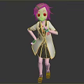 3D Cartoon Character Model With Brown Hair Purple Accessory White Lab Coat And Black Skirt