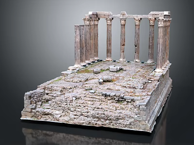 Ancient Architectural Ruins Model With Tall Columns And Stone Base 3d model
