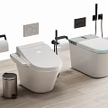 Smart Modern White Toilets In Bathroom With Toilet Paper Holder And Trash Can