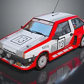 Red and White Renault Rally Car with Number 13 Racing Design and Alloy Wheels