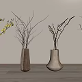 Minimalist Decorative Vases With Yellow Flowers Pink Blossoms And Branches On Wooden Floor