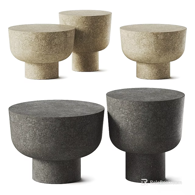 Modern Functional Round Tables With Concrete Material And Neutral Color Design 3d model 
