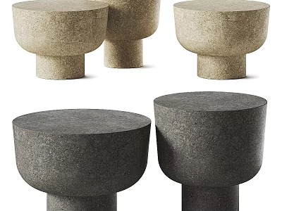 Modern Functional Round Tables With Concrete Material And Neutral Color Design 3d model