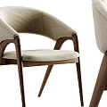 Modern Upholstered Dining Chairs With Light Fabric Dark Wood Frame And Curved Backrest