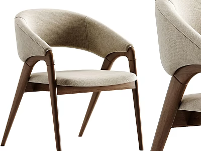Modern Upholstered Dining Chairs With Light Fabric Dark Wood Frame And Curved Backrest 3d model