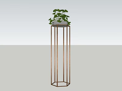 Bonsai Potted Plant with Green Leaves on Copper Metal Stand and White Pot 3d model