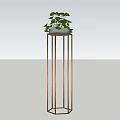 Bonsai Potted Plant with Green Leaves on Copper Metal Stand and White Pot
