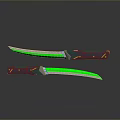 3D Rendered Tactical Knife With Green Glowing Blade And Black Handle Design