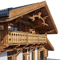 Rustic Wooden Detached Villa With Black Roof Balcony Chimney And Attic Windows