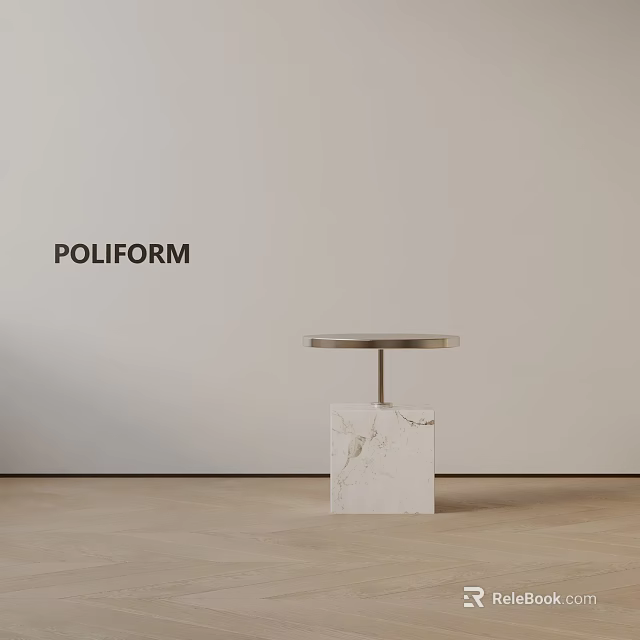 POLIFORM Modern Side Table With Circular Metal Top And Marble Base 3d model