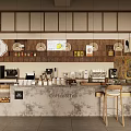 Modern Bar Counter Interior With Coffee Tea Brewing Tools Marble Top And Wooden Stools
