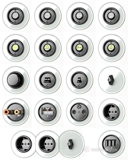 Various Functional Switch Panels With Indicator Knob Socket And Network Interface Design 3d model 