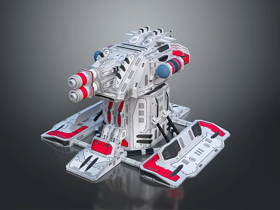 Sci Fi Landscape With Silver Red Mechanical Structure Cannons Thrusters And Complex Design 3d model