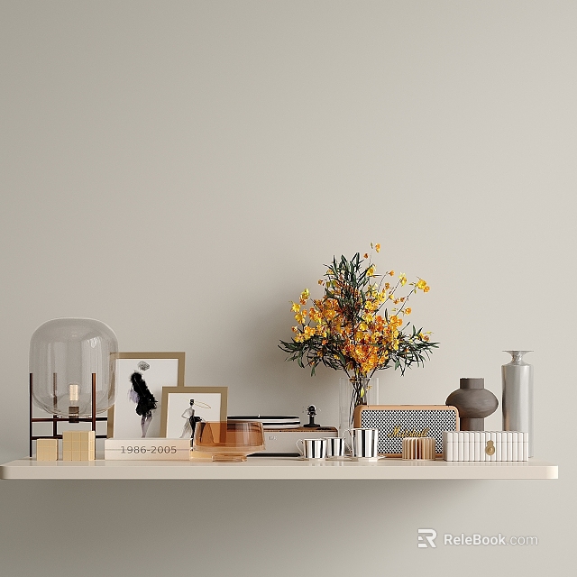 Elegant Modern Decorative Ornament Set With Vase Yellow Flowers Photo Frames And Candle Holders 3d model 