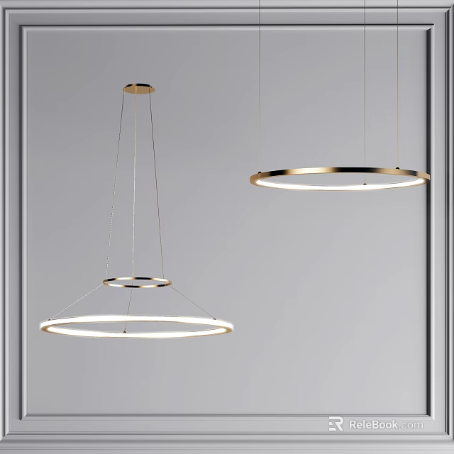 Two Modern Circular Pendant Lights With Brass Frame And LED Lighting For Interior Design 3d model