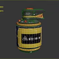 Yellow Tactical Cylindrical Weapon with EX159 Label and Warning Triangle Sign