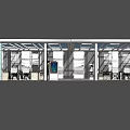 Modern Pergola Structure With Metal Frames Glass Panels And Outdoor Seating
