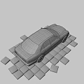 Shiny Classic White Sedan Featuring Black Stripes On Gray Stone Pavement
