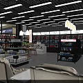 Modern Retail Store Interior With Shelves Products Lighting And Seating Area