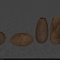 Brown Woven Decorative Items In Various Shapes On Gray Floor 3d model