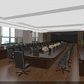 Spacious Conference Room With Long Wooden Table Multiple Chairs Ceiling Lighting And Projection Screen 3d model