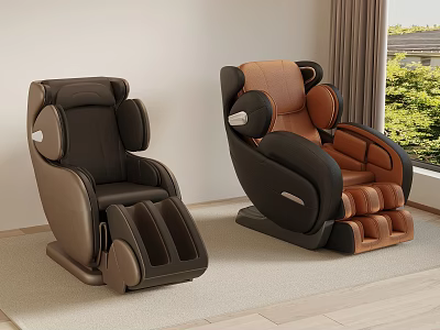 Two Comfortable Massage Chairs In Modern Living Room With Window Curtain And Green Outdoor View 3d model