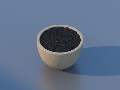 White Bowl Filled With Black Substance Placed On Light Blue Background 3d model