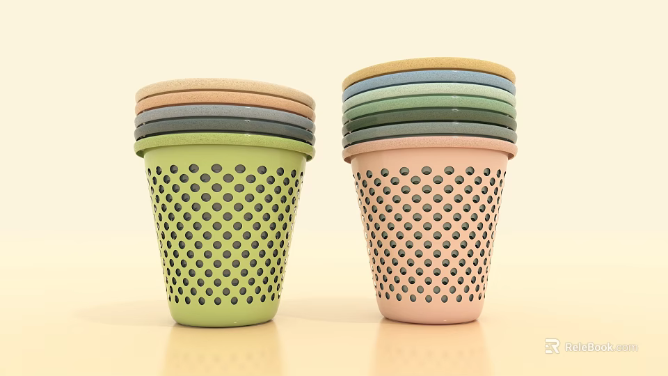 Colorful Stacked Flower Pots With Perforated Design And Various Colored Edges 3d model 