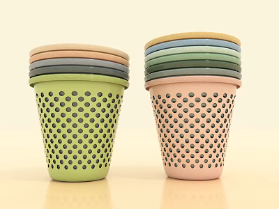 Colorful Stacked Flower Pots With Perforated Design And Various Colored Edges 3d model