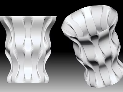 Two White Vases With Wavy Texture Modern Design For Flower Decor 3d model