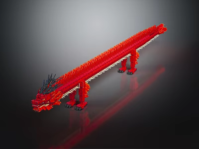 Red Dragon Shaped Doll with Black Head and Multiple Legs for Decorative Use 3d model