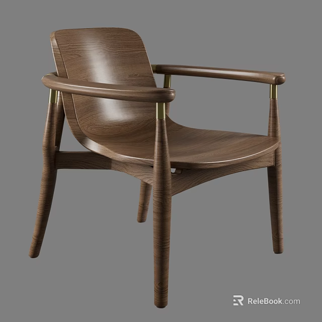 Walnut Wood Armchair With Modern Design And Brass Accents For Living Room 3d model 