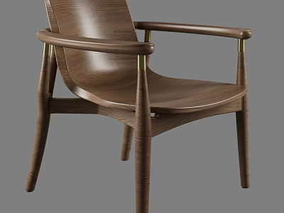 Walnut Wood Armchair With Modern Design And Brass Accents For Living Room 3d model