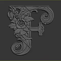 Ornamental Decorative Letter F with Floral and Curly Scroll Design for Home Living Accessories