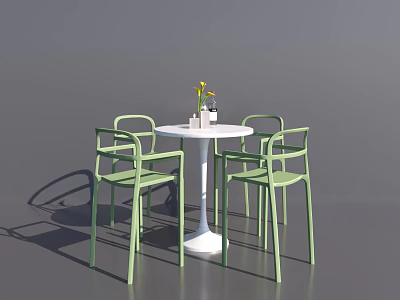 Minimalist Indoor White Round Table And Light Green Chair Set With Yellow Flowers In Vase 3d model