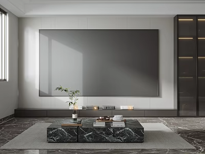Projection Monitoring System In Modern Living Room With Large Screen Setup 3d model