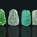 Exquisite Jade Carvings With Various Figure Designs In Green And Light Green
