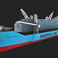 Maersk Line Blue Hull Container Ship With Shipping Containers And Cranes