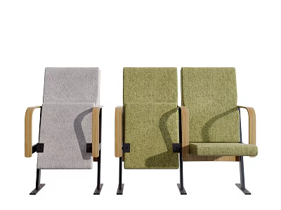 Modern Gray and Green Office Chairs with Fabric Seats Wooden Armrests and Metal Frames 3d model